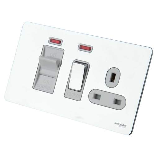 Schneider GET Ultimate 45A DP Screwless Cooker Control Unit with Neon White Insert Polished Chrome