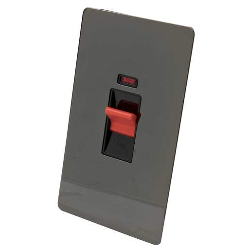 Schneider GET Ultimate 50A DP Screwless Vertical Switch with Neon Black Insert Black Nickel
