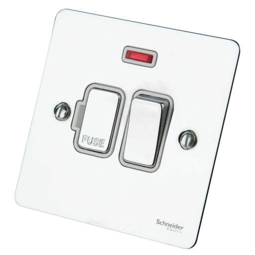 Schneider GET Ultimate 13A DP Switched Fused Spur with Neon White Insert Polished Chrome