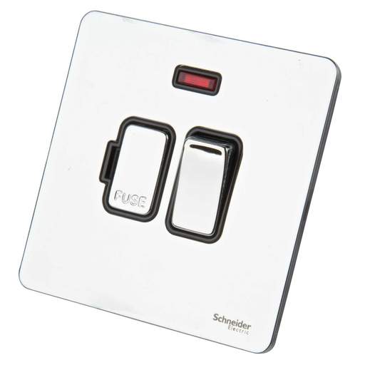 Schneider GET Ultimate 13A DP Screwless Switched Fused Spur with Neon Black Insert Polished Chrome