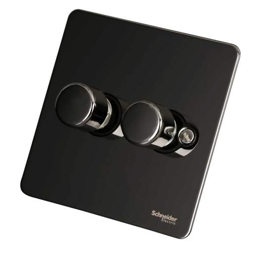 Schneider GET Ultimate Flat Plate 250W 2 Gang 2 Way Dimmer Switch Black Nickel