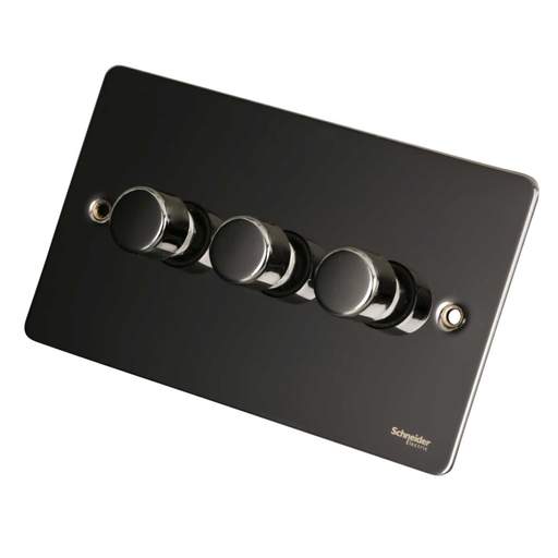 Schneider GET Ultimate Flat Plate 250W/VA 3 Gang 2 Way Dimmer Switch Black Nickel