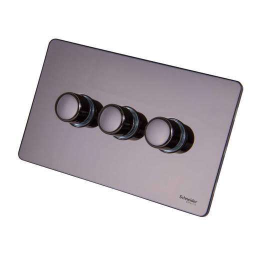 Schneider GET Ultimate 250W 3 Gang 2 Way Screwless Dimmer Switch Black Nickel