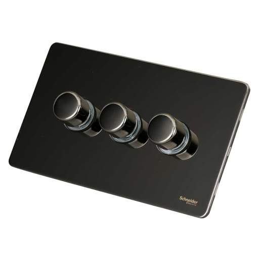 Schneider GET Ultimate 75W 3 Gang 2 Way Screwless LED Dimmer Switch Black Nickel