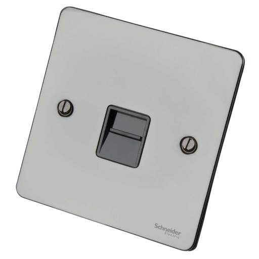 Schneider GET Ultimate Flat Plate 1 Gang Master Telephone Socket Black Insert Black Nickel
