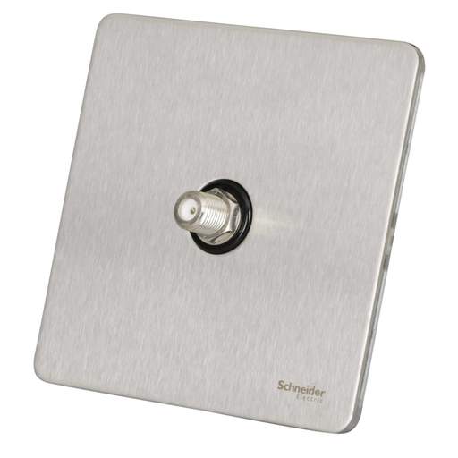 Schneider GET Ultimate 1 Gang Screwless Satellite Socket Black Insert Stainless Steel