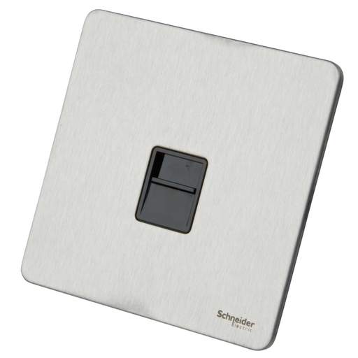 Schneider GET Ultimate 1 Gang Screwless Master Telephone Socket Black Insert Stainless Steel