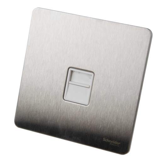Schneider GET Ultimate 1 Gang Screwless Secondary Telephone Socket White Insert Stainless Steel