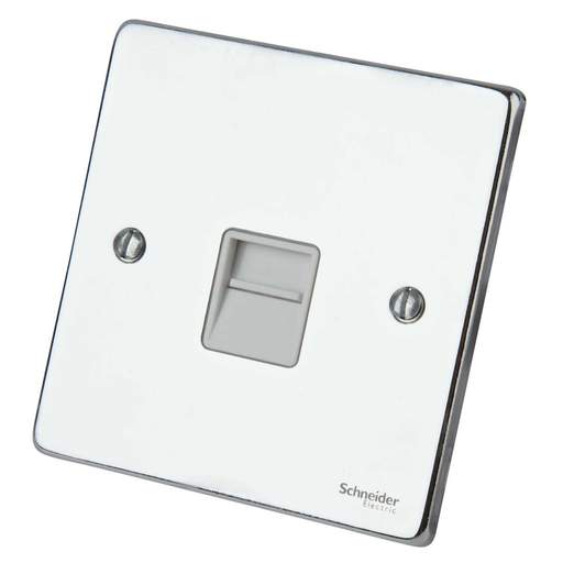 Schneider GET Ultimate 1 Gang Slave Telephone Socket Polished Chrome White Insert