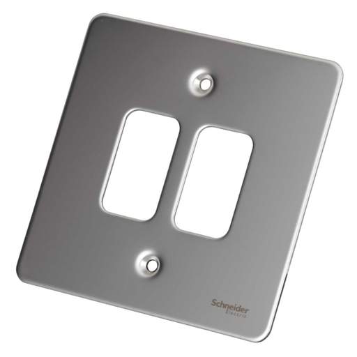 Schneider GET Ultimate Flat Plate 2 Gang Grid Front Plate Mirror Steel