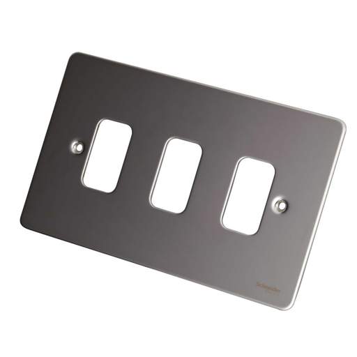 Schneider GET Ultimate Flat Plate 3 Gang Grid Front Plate Mirror Steel