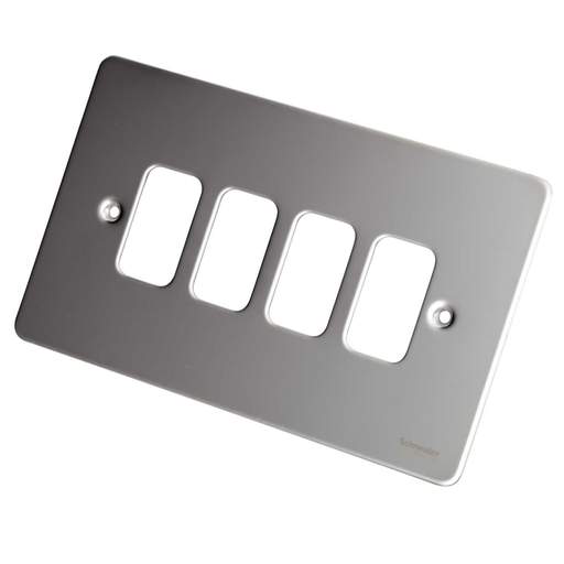 Schneider GET Ultimate Flat Plate 4 Gang Grid Front Plate Mirror Steel