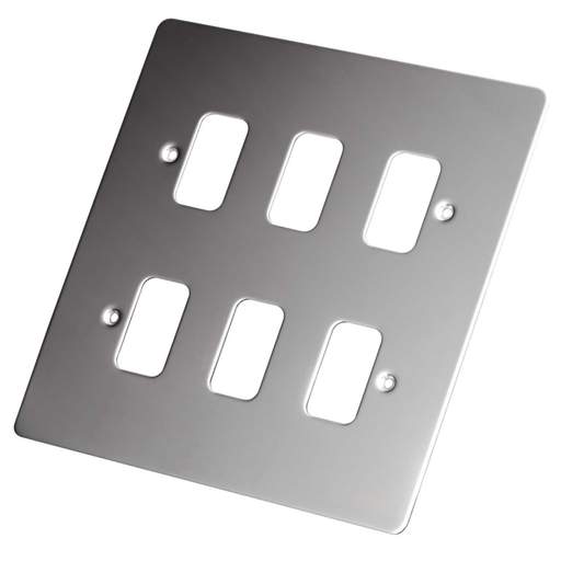 Schneider GET Ultimate Flat Plate 6 Gang Grid Front Plate Mirror Steel