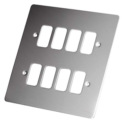 Schneider GET Ultimate Flat Plate 8 Gang Grid Front Plate Mirror Steel
