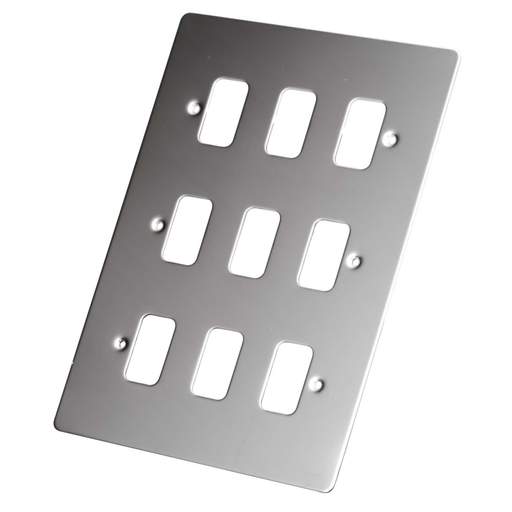 Schneider GET Ultimate Flat Plate 9 Gang Grid Front Plate Mirror Steel