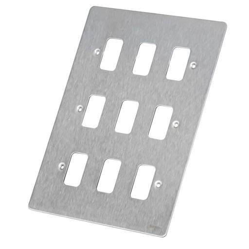 Schneider GET Ultimate Flat Plate 9 Gang Grid Front Plate Stainless Steel