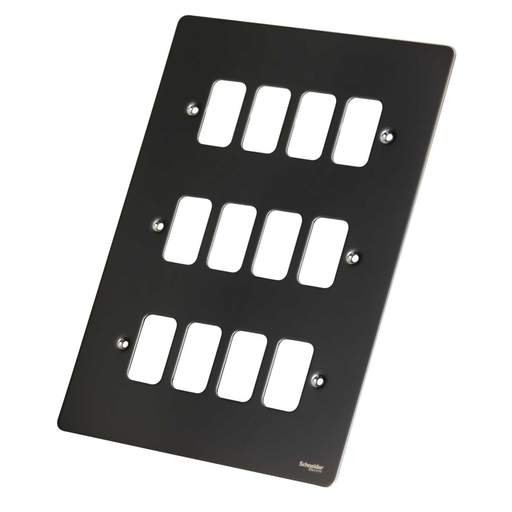 Schneider GET Ultimate Flat Plate 12 Gang Grid Front Plate Black Nickel