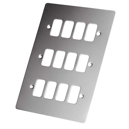 Schneider GET Ultimate Flat Plate 12 Gang Grid Front Plate Mirror Steel