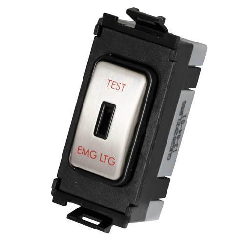 Schneider GET Ultimate 20A 2 Way Grid Key Switch marked Test Emg Ltg Stainless Steel Black Insert