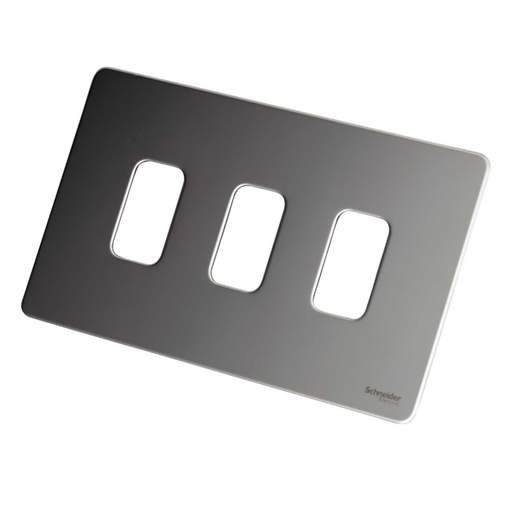 Schneider GET Ultimate 3 Gang Screwless Grid Front Plate Mirror Steel