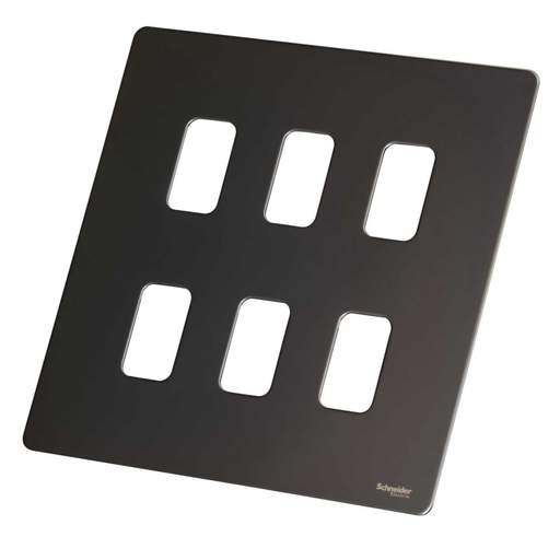 Schneider GET Ultimate 6 Gang Screwless Grid Front Plate Black Nickel