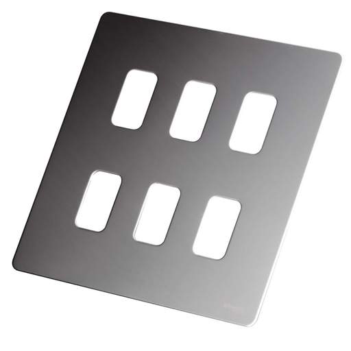 Schneider GET Ultimate 6 Gang Screwless Grid Front Plate Mirror Steel