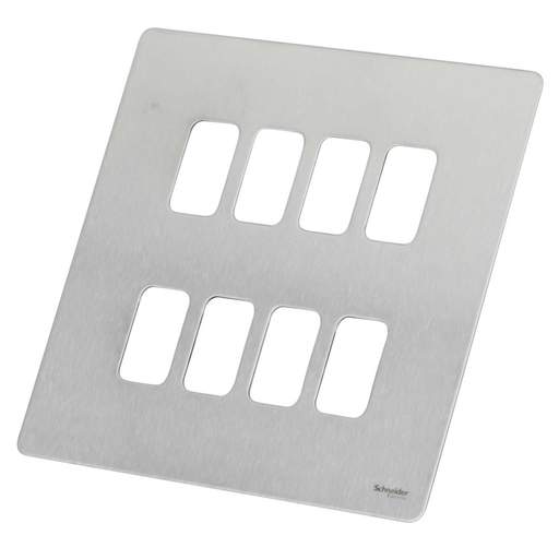 Schneider GET Ultimate 8 Gang Screwless Grid Front Plate Stainless Steel
