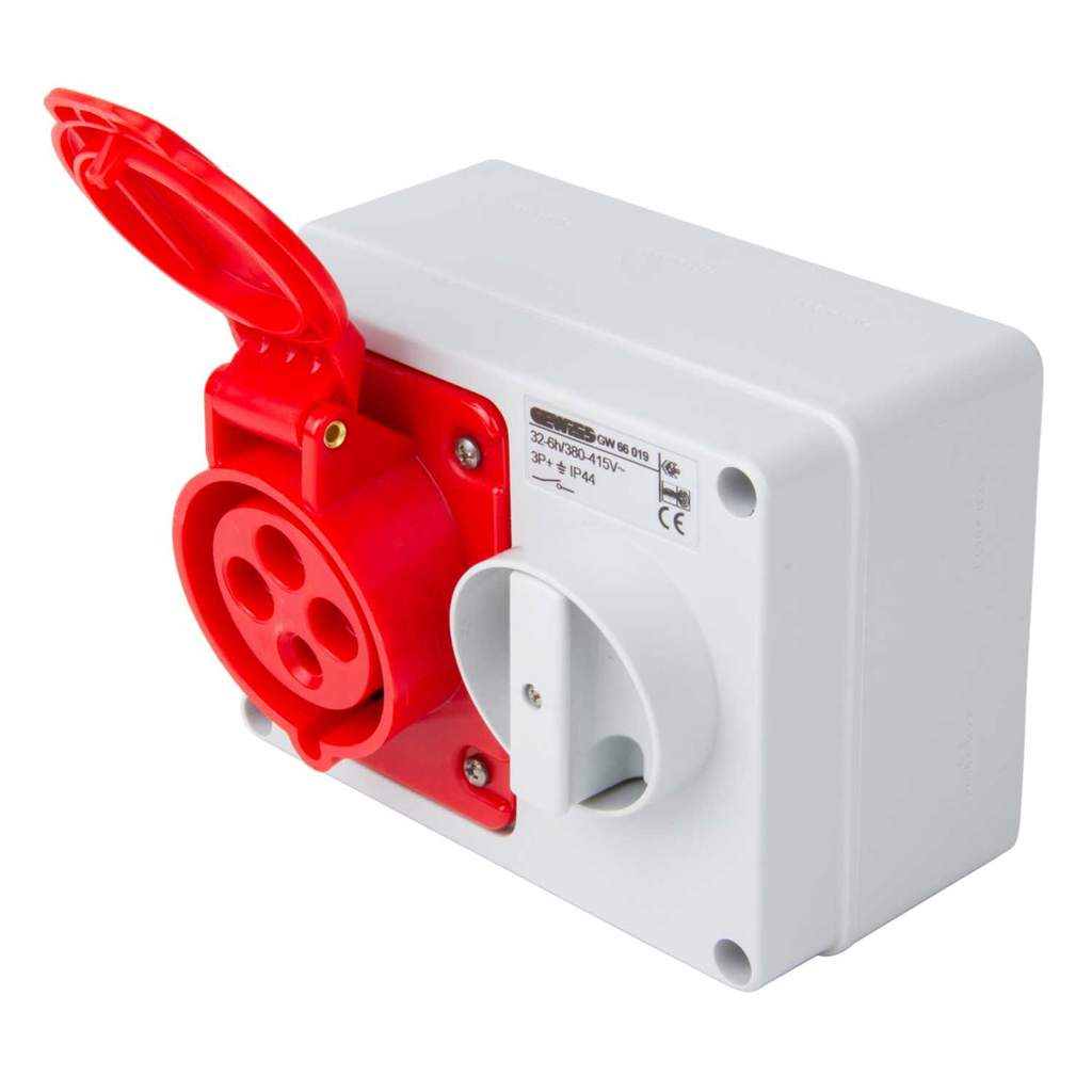 Gewiss 32A 3P+E 415V Interlocked Switched Socket IP44 (GW66019) | CEF