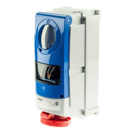Gewiss 32A 3 Pole + Earth 415V Interlocked Switched Socket with RCD Compartment IP66