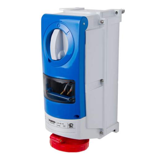 Gewiss 32A 3P+N+E 415V Interlocked Switched Socket with RCD Compartment IP66