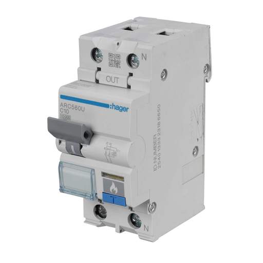 Hager 10A 1P+N 2 Module C Curve 10kA 30mA Type A AFDD Combined MCB ...