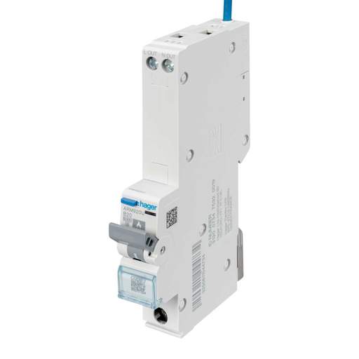 Hager 20A 1P+N 1 Module B Curve 6kA  MCB with Type A AFDD