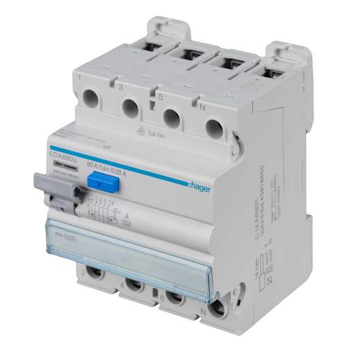 Hager 80A 4 Pole 30mA Type A RCD