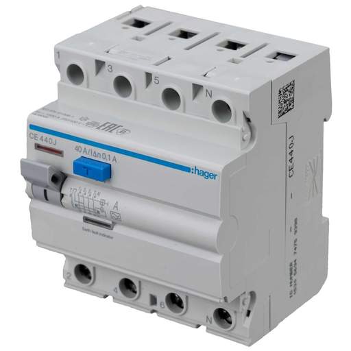 Hager 40A 4 Pole 100mA Type A RCD