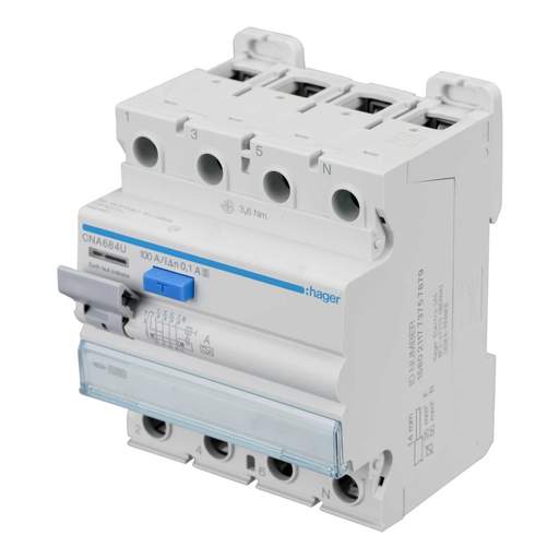 Hager 100A 4 Pole 100mA Type A Time Delay RCD (CNA684U) CEF