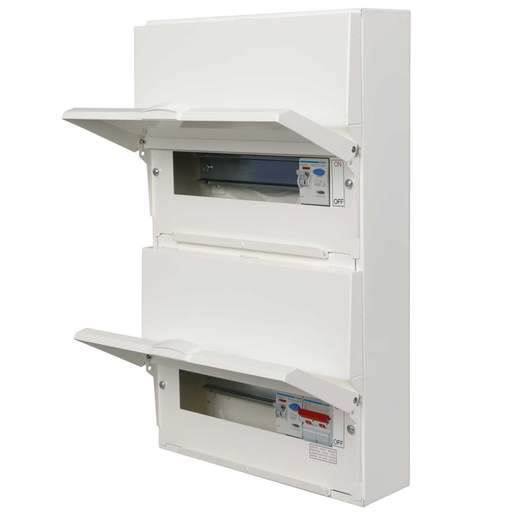 Hager 8 + 10 Dual Row Dual RCD Split Load Metal Clad Consumer Unit with Knockouts