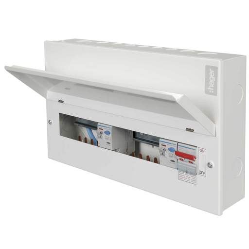 Hager 6 + 6 Dual 100A RCD Split Load Metal Clad Consumer Unit with Round Knockouts