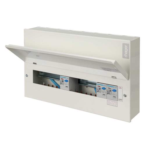 Hager 6 + 6 Time Delayed Dual 100A RCD Metal Clad Consumer Unit