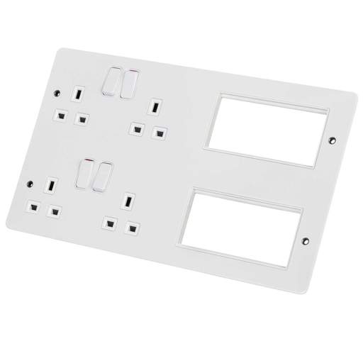 Hager Sollysta 8 Module Lounge Front Plate with 2 x 13A Double Sockets White Metal