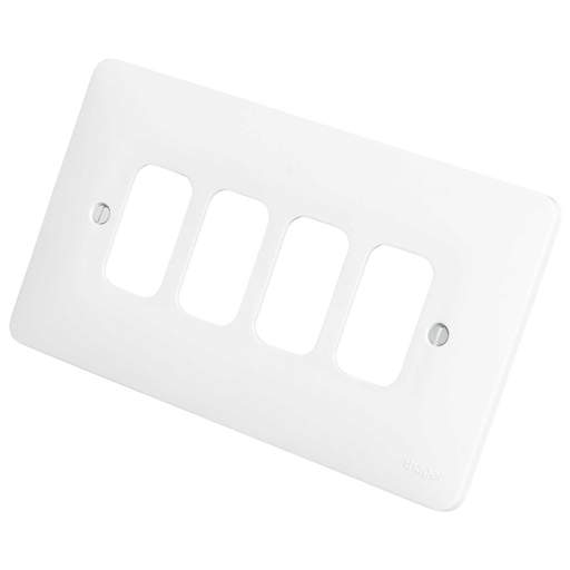 Hager Sollysta 4 Gang Grid Front Plate White