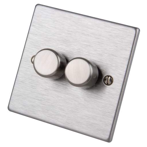 Hamilton 400W 2 Gang 2 Way Dimmer Satin Steel