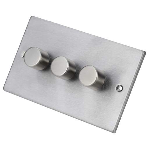 Hamilton 100W 3 Gang 2 Way LED Dimmer Switch Satin Steel