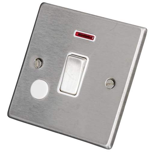 Hamilton 20A DP Switch with Neon and Flex Outlet White Insert Satin Steel