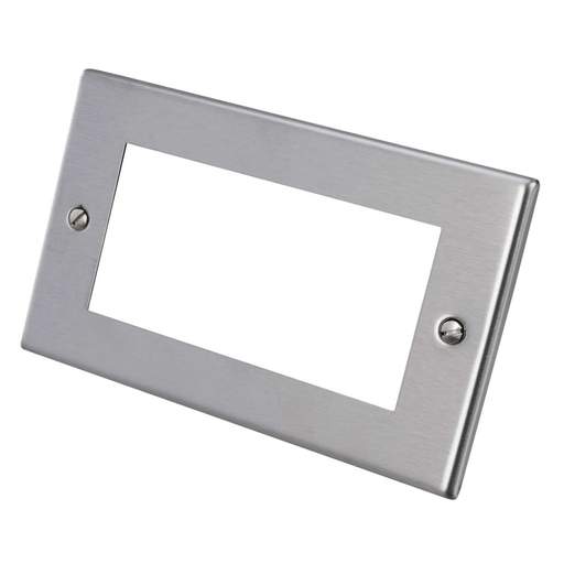 Hamilton 2 Gang 4 Module Face Plate with Grid Satin Steel (74EURO4) | CEF