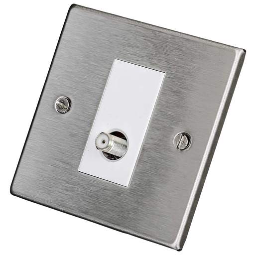 Hamilton 1 Gang Non Isolated Satellite Outlet White Insert Satin Steel