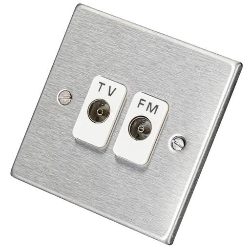 Hamilton 1 Gang Isolated TV and FM Outlet White Insert Satin Steel