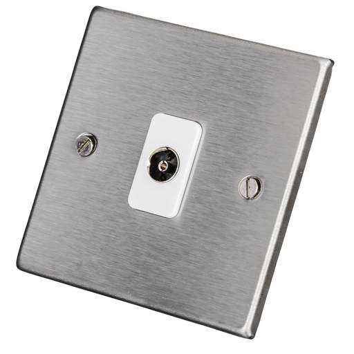 Hamilton 1 Gang Isolated Television Outlet White Insert Satin Steel