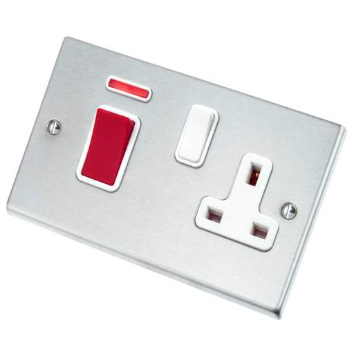 Hamilton Hartland 45A DP Cooker Control Unit with Neon White Insert Satin Chrome