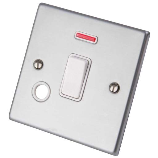 Hamilton Hartland 20A DP Switch with Neon and Flex Outlet White Insert Satin Chrome