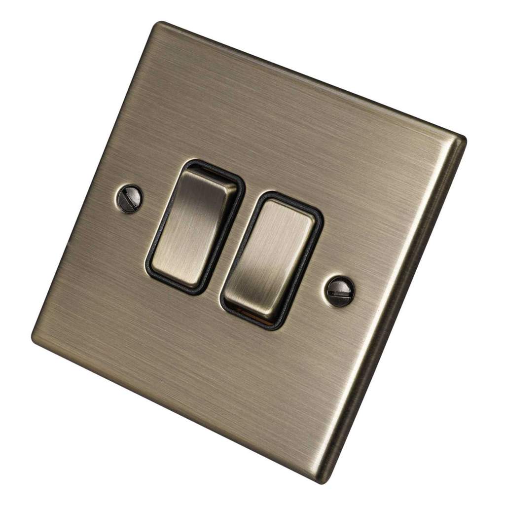 Hamilton 10A 2 Gang 2 Way Light Switch Black Insert Antique Brass